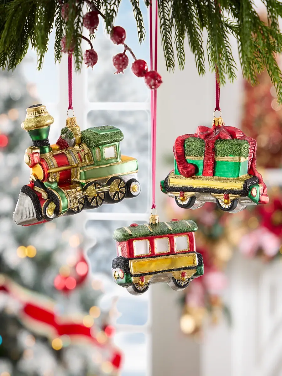 Komozja Christmas Train 3-Piece Glass Ornament Set