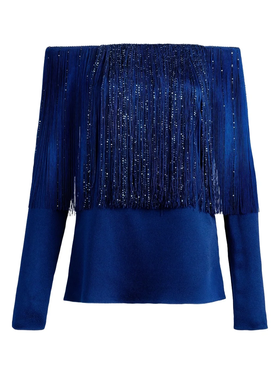 Women's Belinda Metallic Fringe Off-the-Shoulder Blouse Women's Belinda Metallic Fringe Off-the-Shoulder Blouse