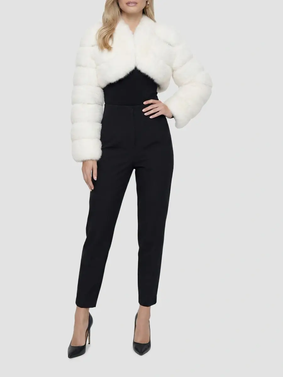 Lyla Grant Women's Faux Fur Fox Bolero Coat with Rhinestones | Thumbnail 2