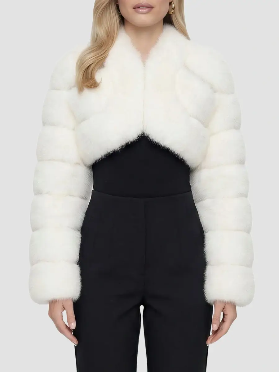 Lyla Grant Women's Faux Fur Fox Bolero Coat with Rhinestones | Thumbnail 3