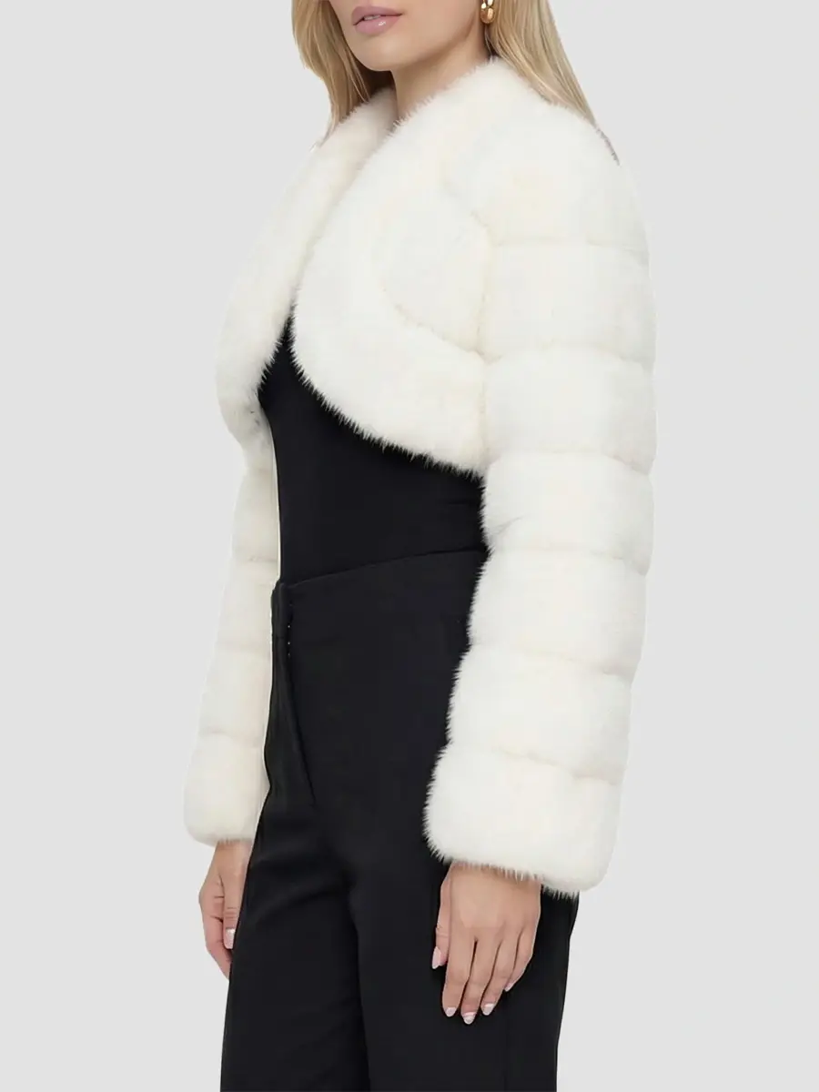 Lyla Grant Women's Faux Fur Fox Bolero Coat with Rhinestones | Thumbnail 4