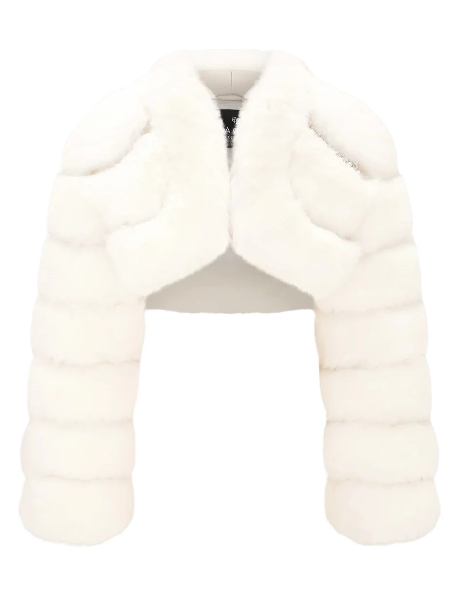 Women's Faux Fur Fox Bolero Coat with Rhinestones - White