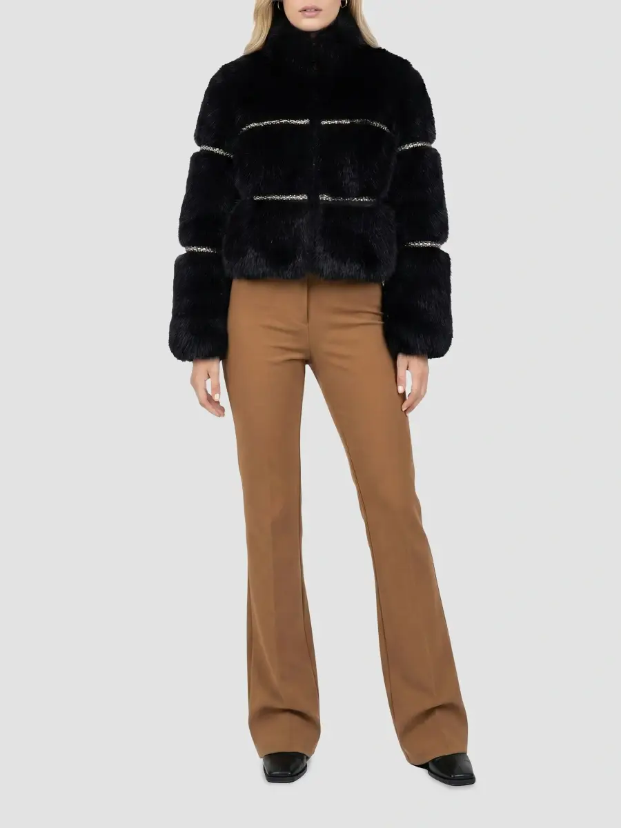Lyla Grant Women's Coat with Rhinestone Inserts - Black | Thumbnail 2