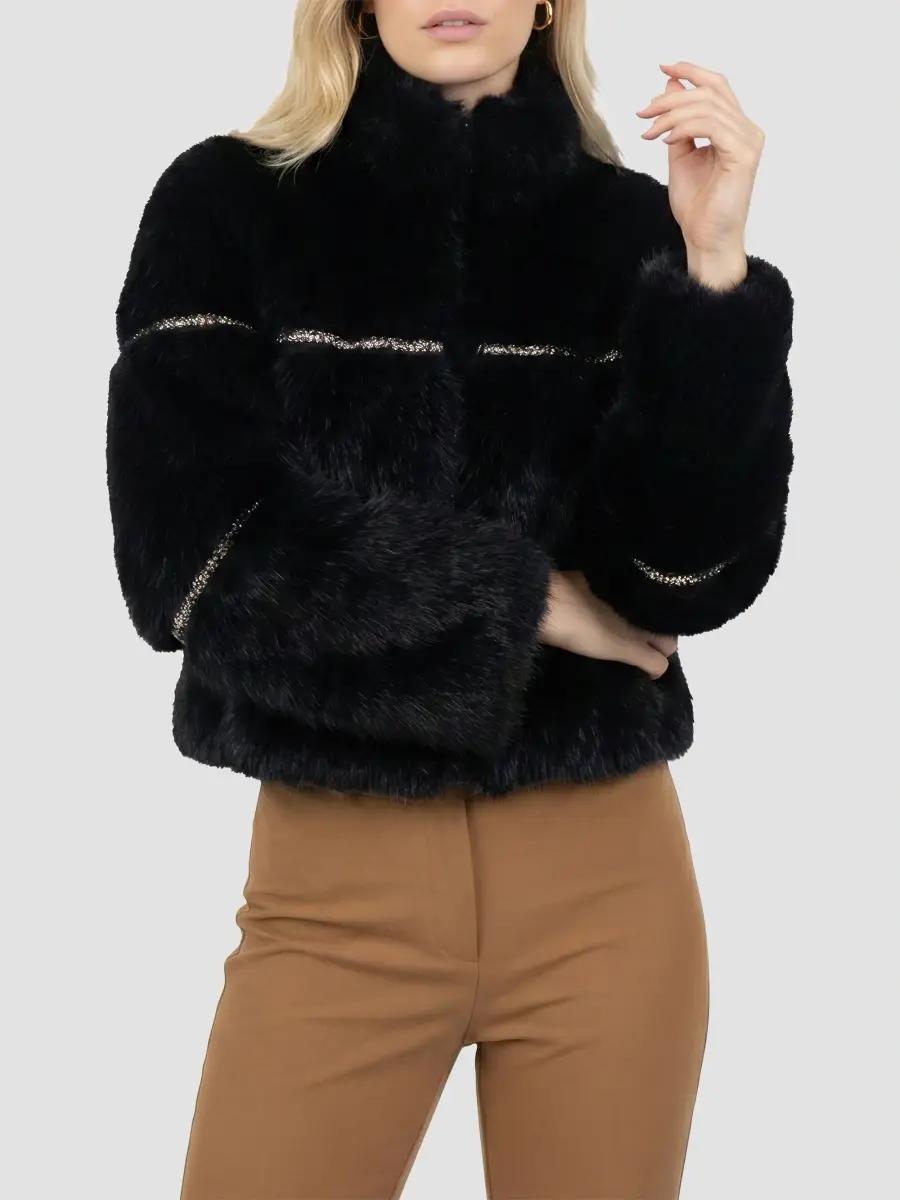 Lyla Grant Women's Coat with Rhinestone Inserts - Black | Thumbnail 3