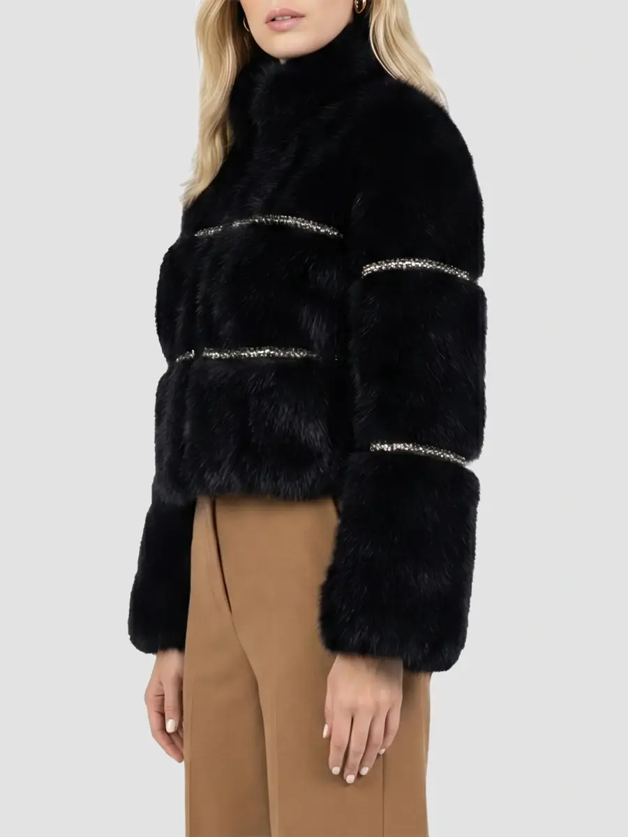 Lyla Grant Women's Coat with Rhinestone Inserts - Black | Thumbnail 4