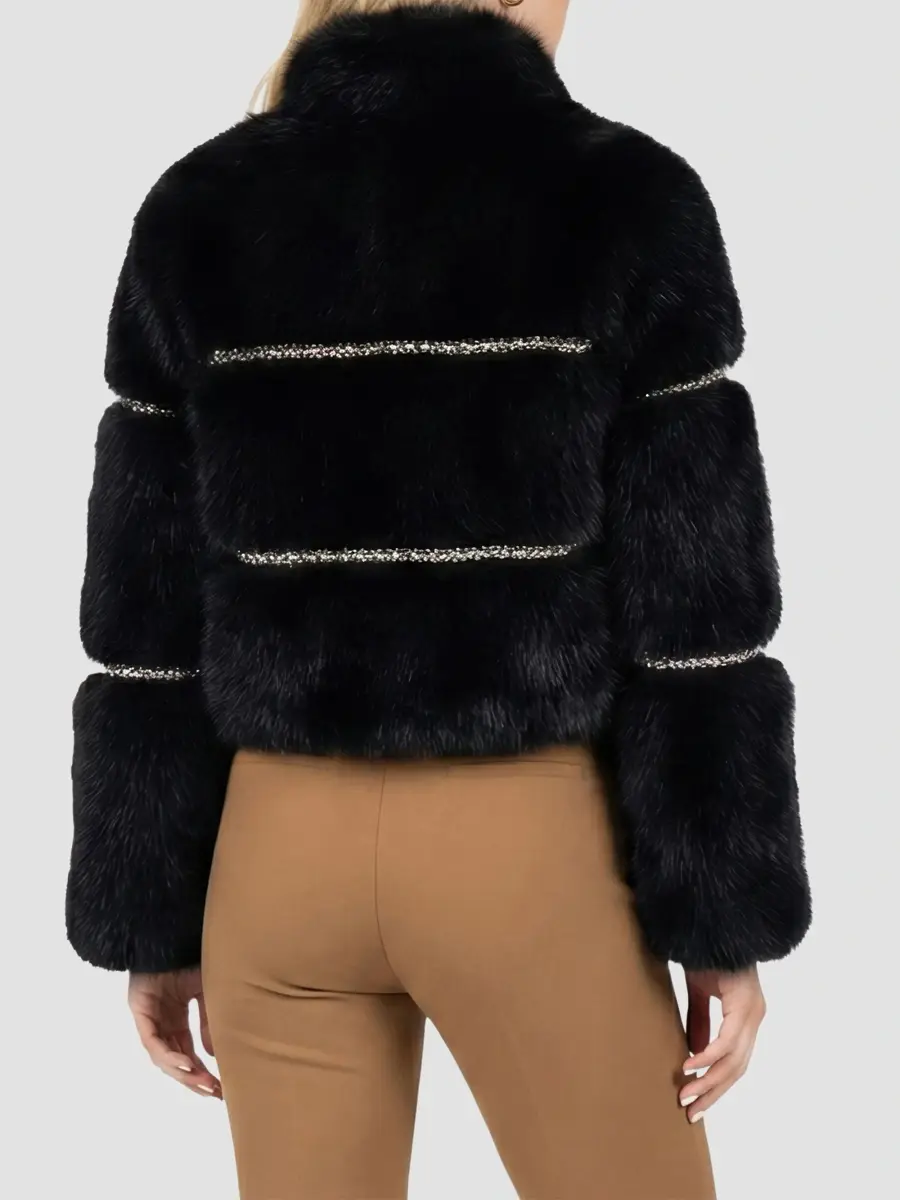 Lyla Grant Women's Coat with Rhinestone Inserts - Black | Thumbnail 5