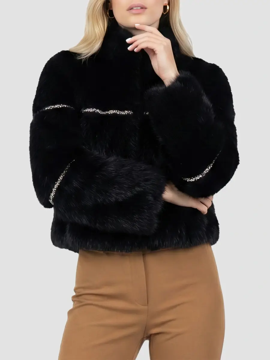 Lyla Grant Women's Coat with Rhinestone Inserts - Black | Thumbnail 6