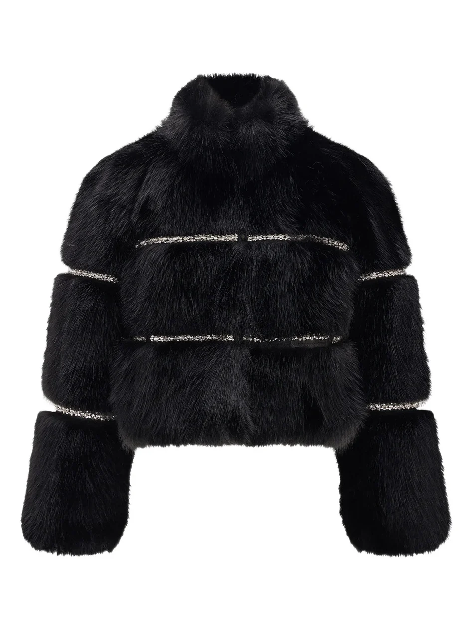 Women's Coat with Rhinestone Inserts - Black Women's Coat with Rhinestone Inserts - Black