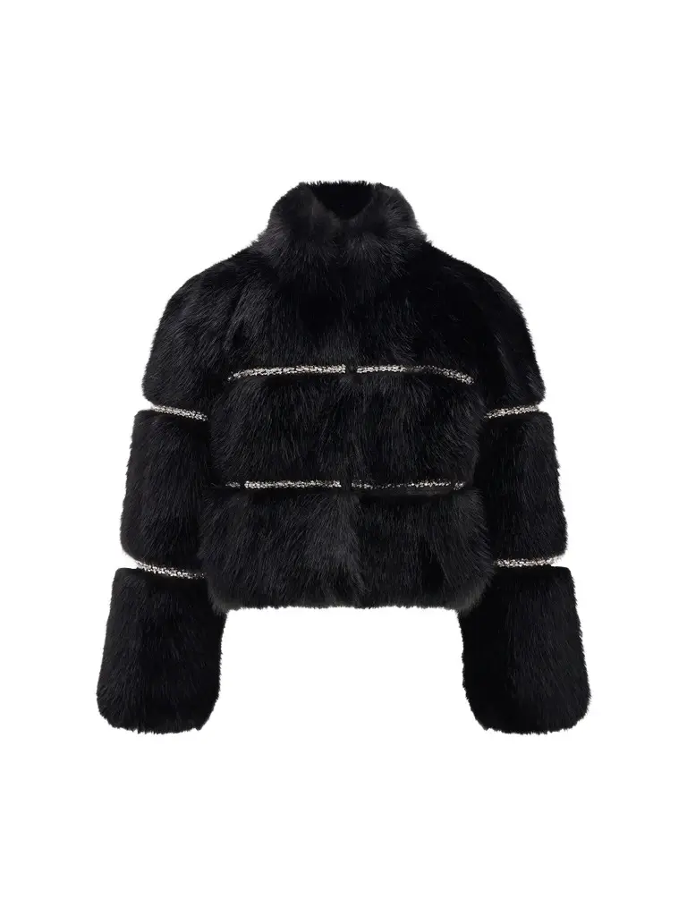 Lyla Grant Women's Coat with Rhinestone Inserts - Black