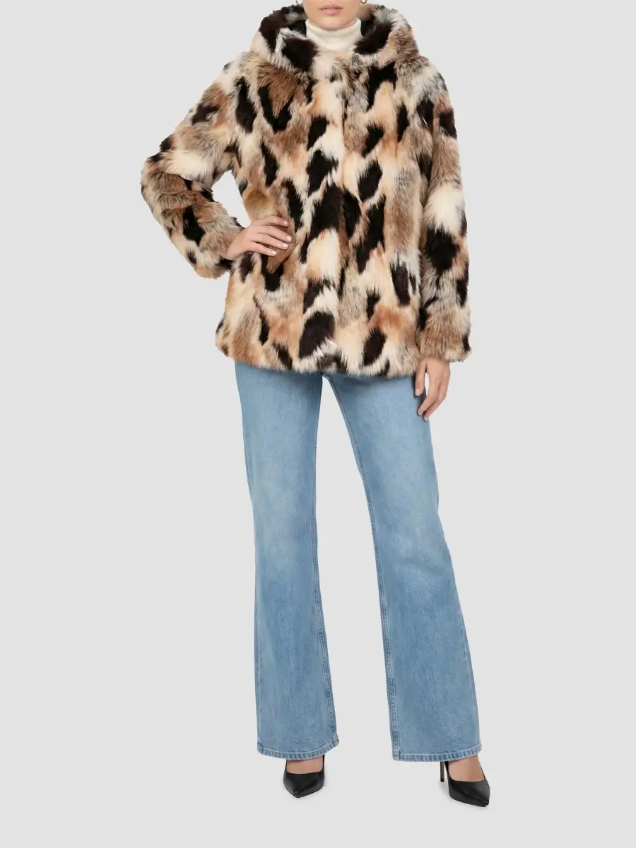 Lyla Grant Women's Faux Fur Fox Coat, Hood | Thumbnail 2 Lyla Grant Women's Faux Fur Fox Coat, Hood | Thumbnail 2