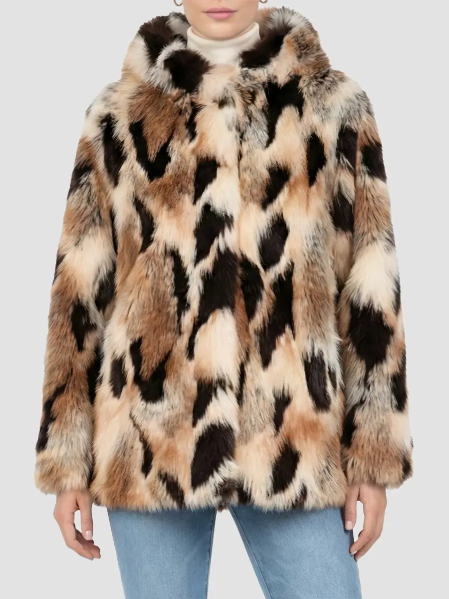 Lyla Grant Women's Faux Fur Fox Coat, Hood | Thumbnail 3 Lyla Grant Women's Faux Fur Fox Coat, Hood | Thumbnail 3