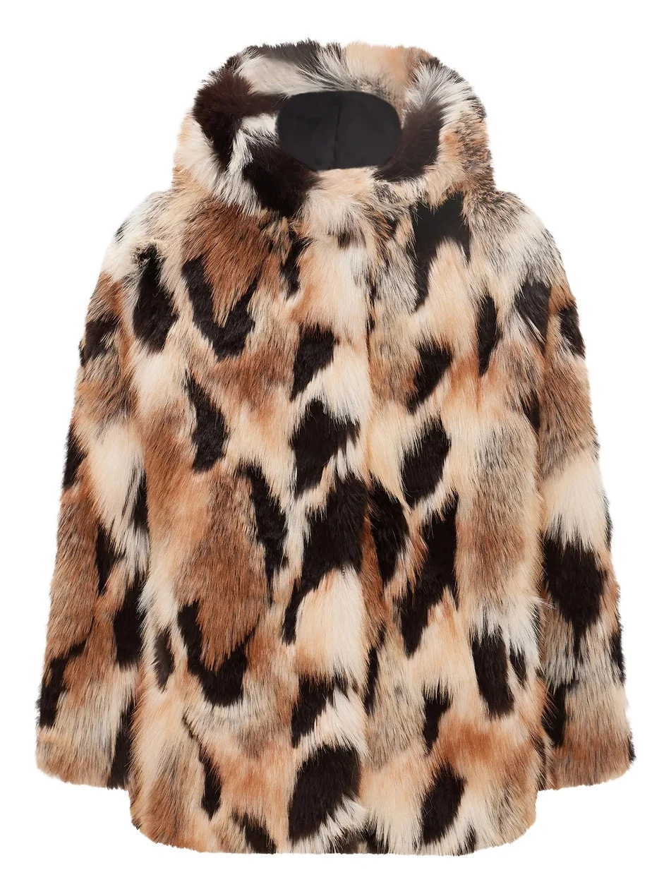 Lyla Grant Women's Fur-Free Gold Fox (Faux Fur) Jacket with Hood - Multicolor
