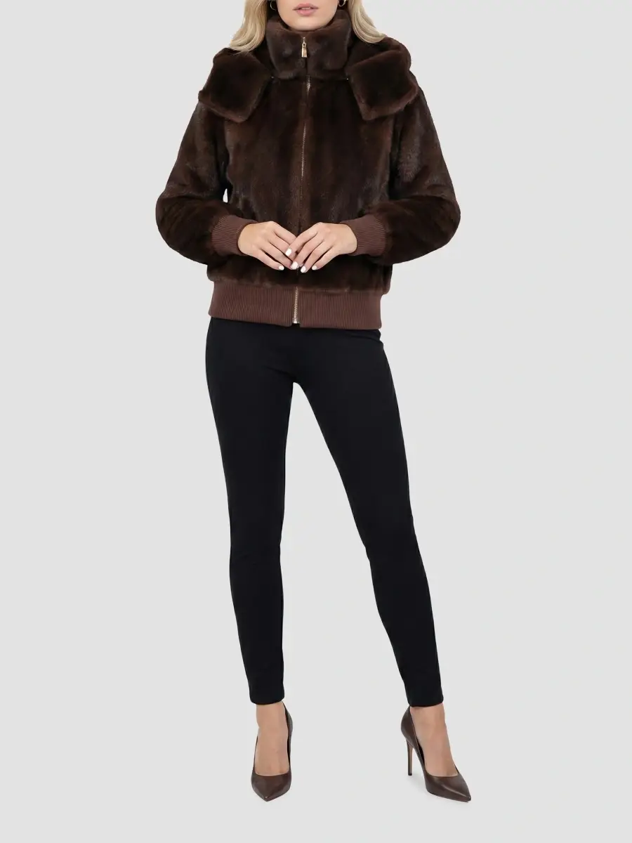 Lyla Grant Women's Faux Fur Mink Hooded Jacket with Knitted Cuffs and Bottom | Thumbnail 2 Lyla Grant Women's Faux Fur Mink Hooded Jacket with Knitted Cuffs and Bottom | Thumbnail 2