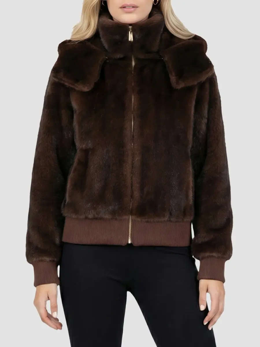 Lyla Grant Women's Faux Fur Mink Hooded Jacket with Knitted Cuffs and Bottom | Thumbnail 3 Lyla Grant Women's Faux Fur Mink Hooded Jacket with Knitted Cuffs and Bottom | Thumbnail 3
