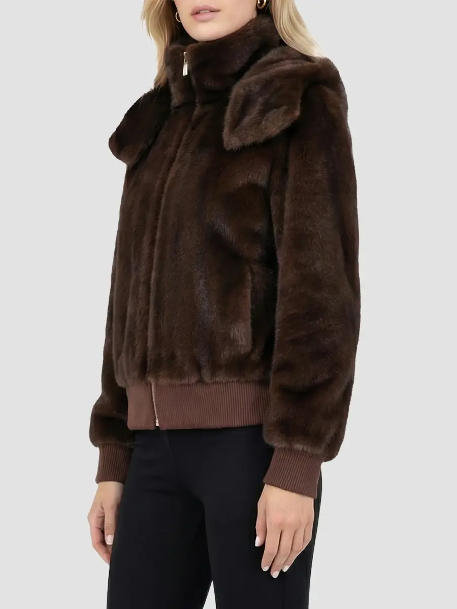 Lyla Grant Women's Faux Fur Mink Hooded Jacket with Knitted Cuffs and Bottom | Thumbnail 4 Lyla Grant Women's Faux Fur Mink Hooded Jacket with Knitted Cuffs and Bottom | Thumbnail 4