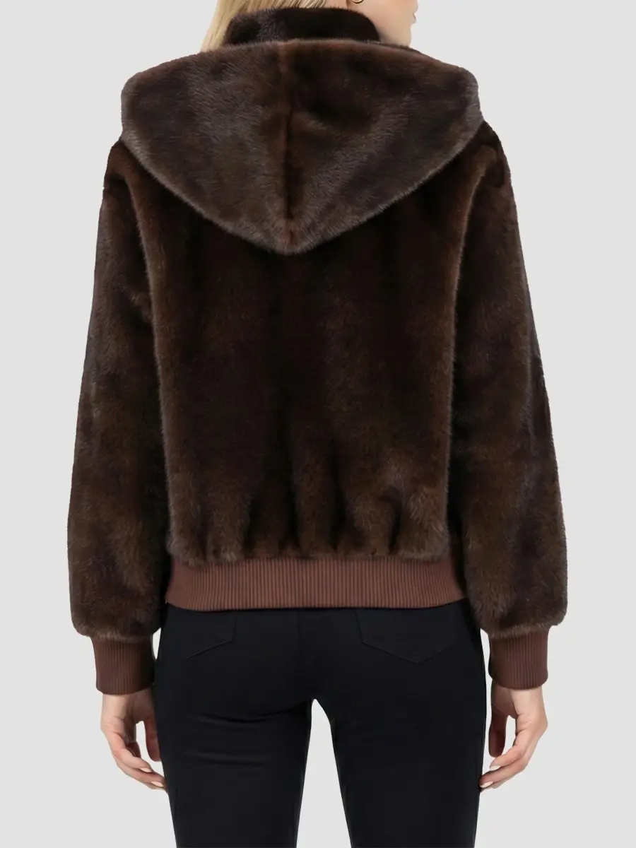 Lyla Grant Women's Faux Fur Mink Hooded Jacket with Knitted Cuffs and Bottom | Thumbnail 5 Lyla Grant Women's Faux Fur Mink Hooded Jacket with Knitted Cuffs and Bottom | Thumbnail 5