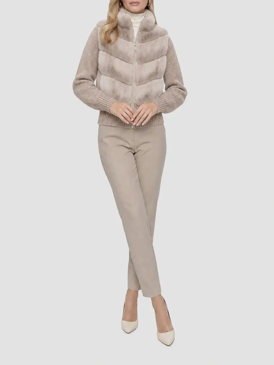 Lyla Grant Women's Faux Fur Mink Jacket with Knit Wool Sleeves | Thumbnail 2 Lyla Grant Women's Faux Fur Mink Jacket with Knit Wool Sleeves | Thumbnail 2
