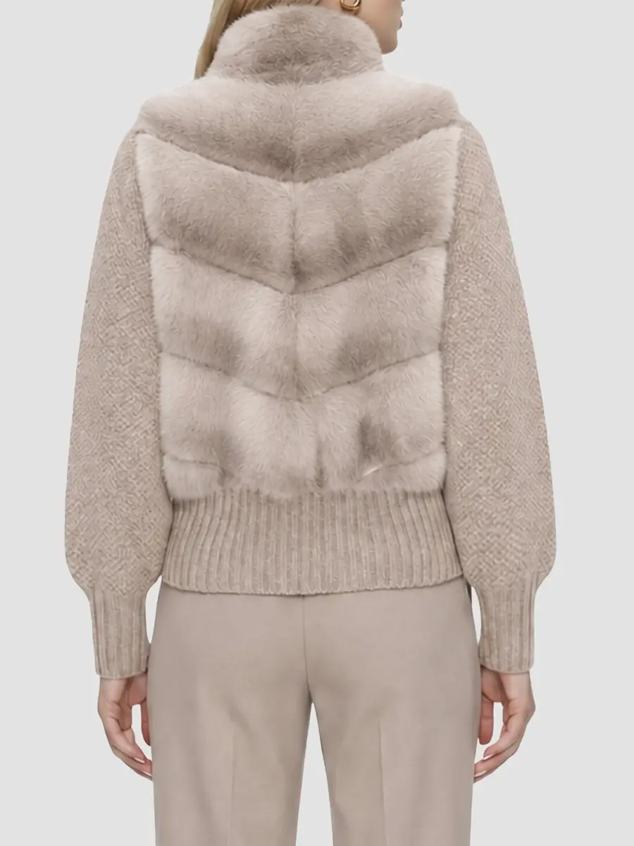Lyla Grant Women's Faux Fur Mink Jacket with Knit Wool Sleeves | Thumbnail 5 Lyla Grant Women's Faux Fur Mink Jacket with Knit Wool Sleeves | Thumbnail 5