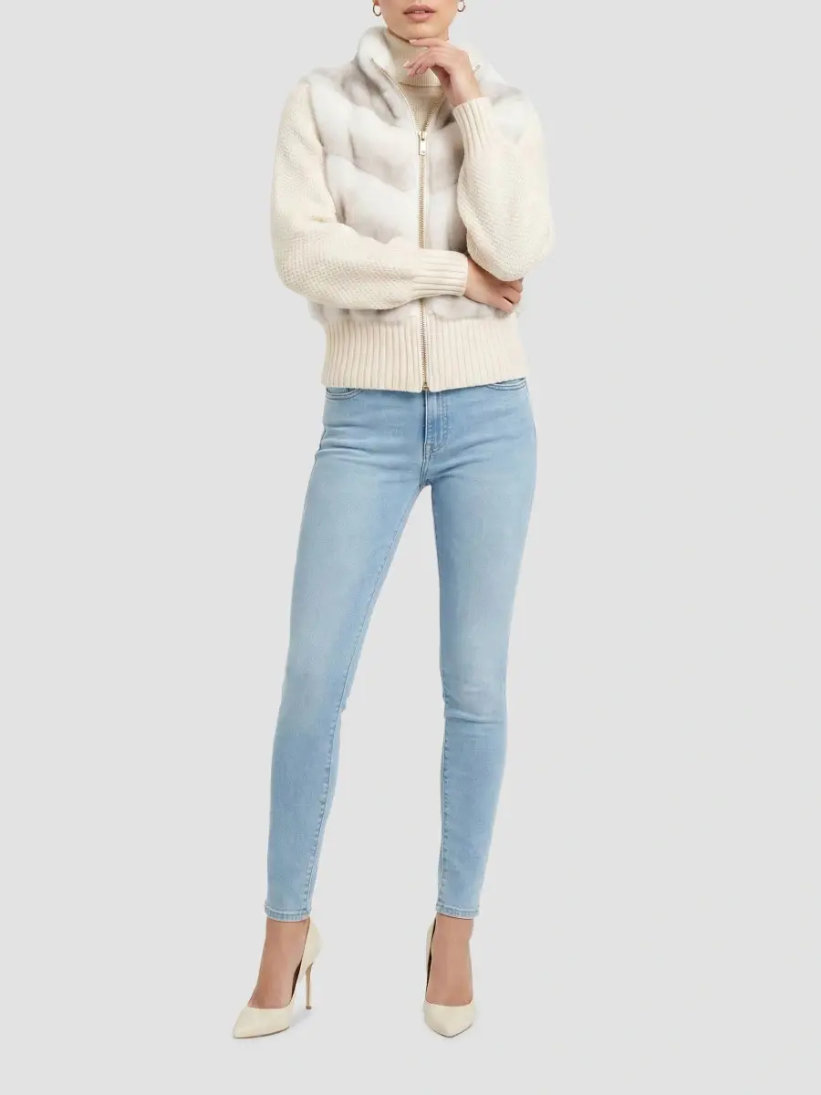 Lyla Grant Women's Faux Fur Mink Jacket with Knit Wool Sleeves | Thumbnail 2 Lyla Grant Women's Faux Fur Mink Jacket with Knit Wool Sleeves | Thumbnail 2