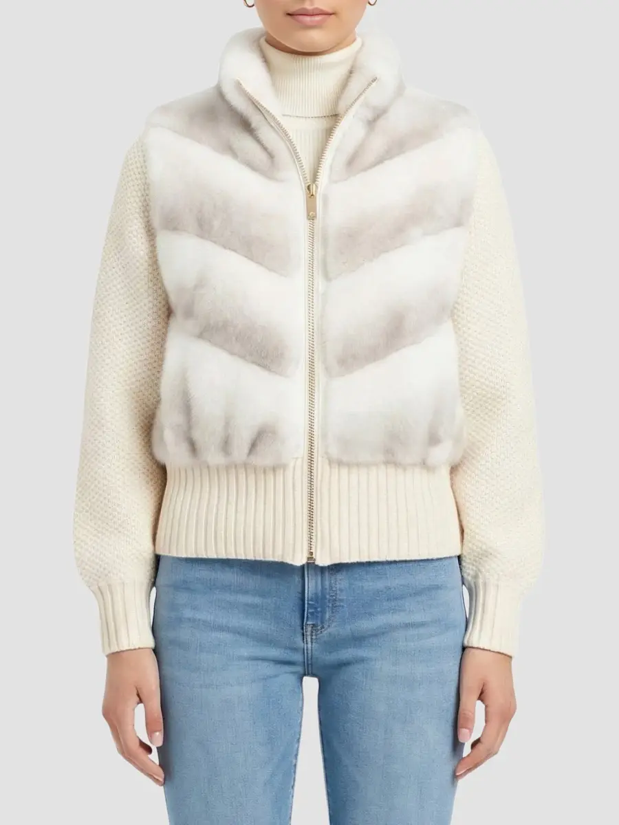 Lyla Grant Women's Faux Fur Mink Jacket with Knit Wool Sleeves | Thumbnail 3 Lyla Grant Women's Faux Fur Mink Jacket with Knit Wool Sleeves | Thumbnail 3