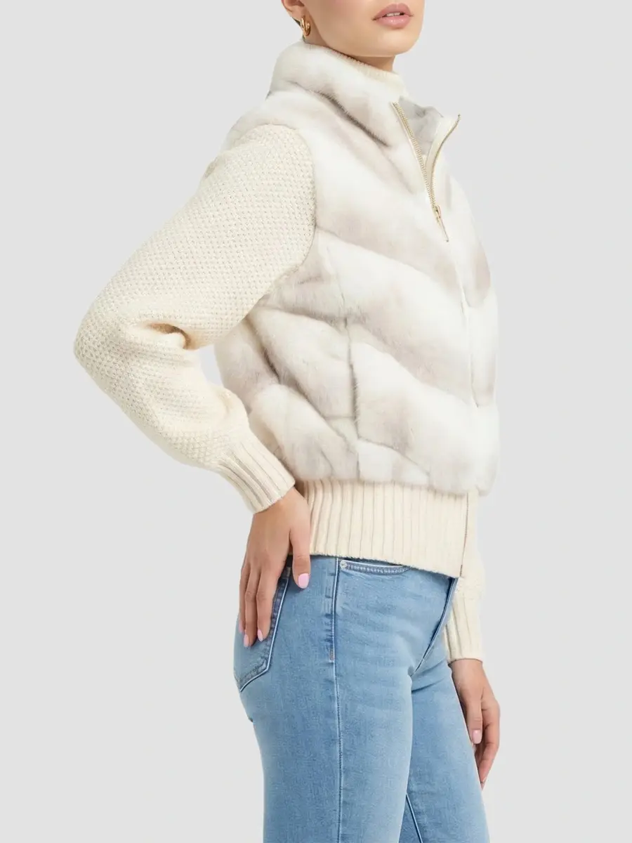 Lyla Grant Women's Faux Fur Mink Jacket with Knit Wool Sleeves | Thumbnail 4 Lyla Grant Women's Faux Fur Mink Jacket with Knit Wool Sleeves | Thumbnail 4