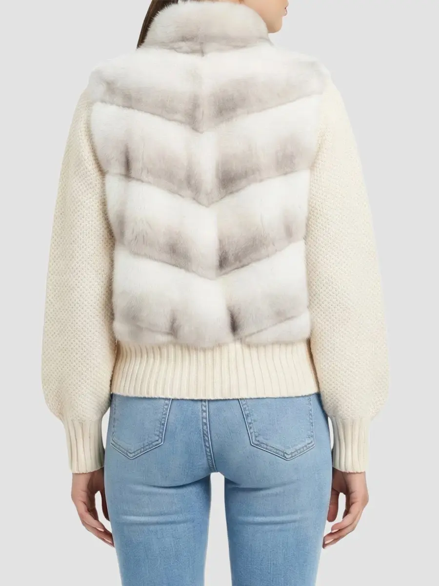 Lyla Grant Women's Faux Fur Mink Jacket with Knit Wool Sleeves | Thumbnail 5 Lyla Grant Women's Faux Fur Mink Jacket with Knit Wool Sleeves | Thumbnail 5