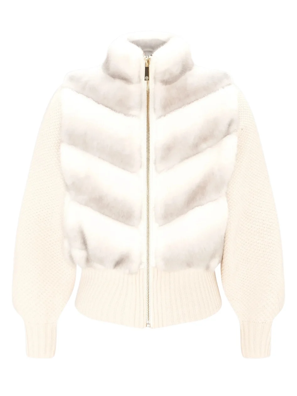 Women's Faux Fur Mink Jacket with Knit Wool Sleeves Women's Faux Fur Mink Jacket with Knit Wool Sleeves