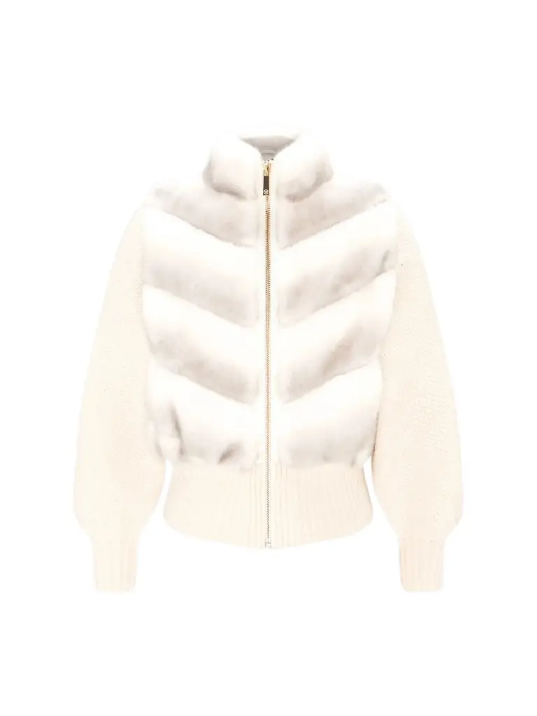 Lyla Grant Women's Faux Fur Mink Jacket with Knit Wool Sleeves