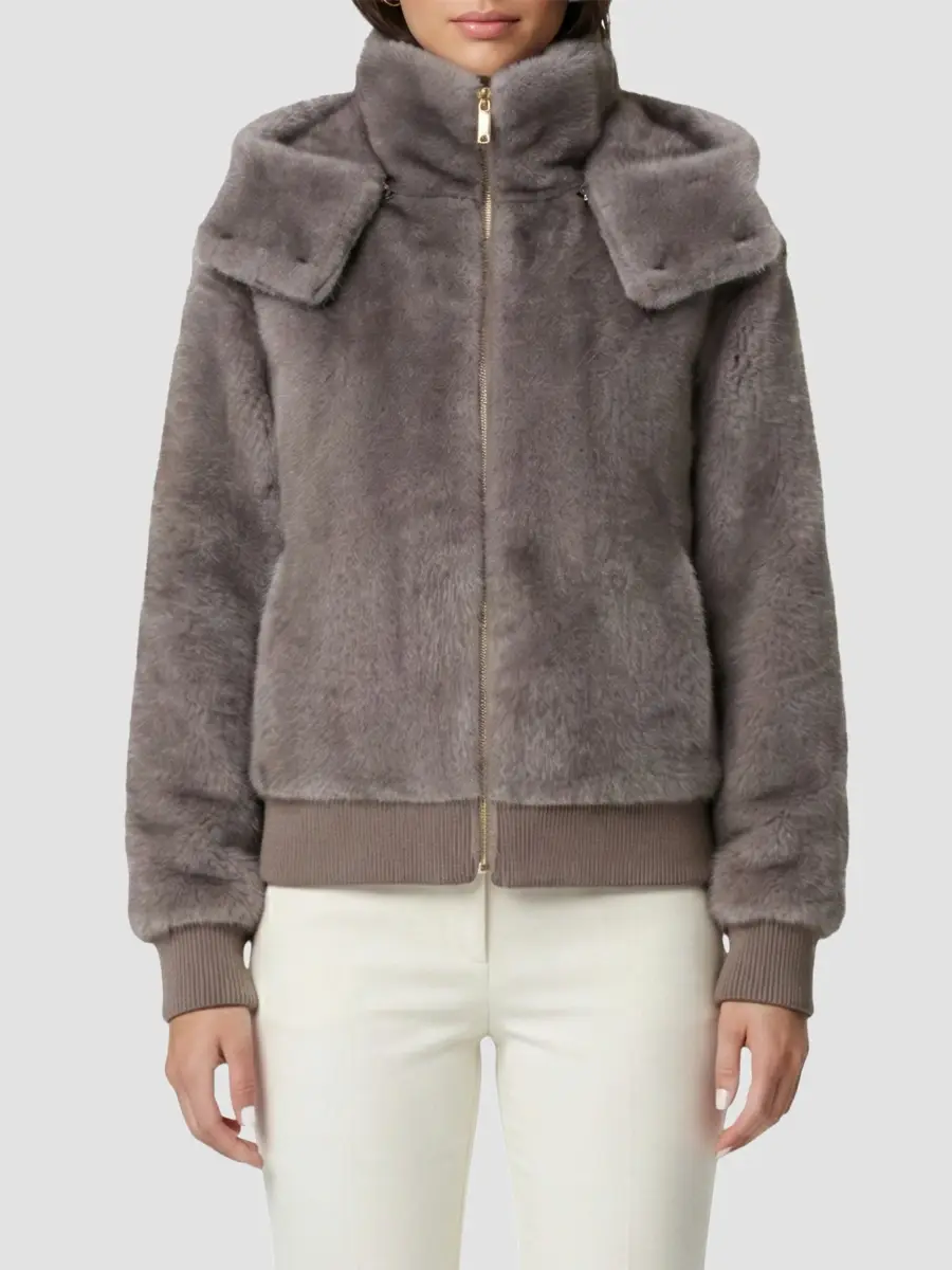 Lyla Grant Women's Mink Hooded Jacket with Knitted Cuffs and Bottom - Dark Grey | Thumbnail 3 Lyla Grant Women's Mink Hooded Jacket with Knitted Cuffs and Bottom - Dark Grey | Thumbnail 3