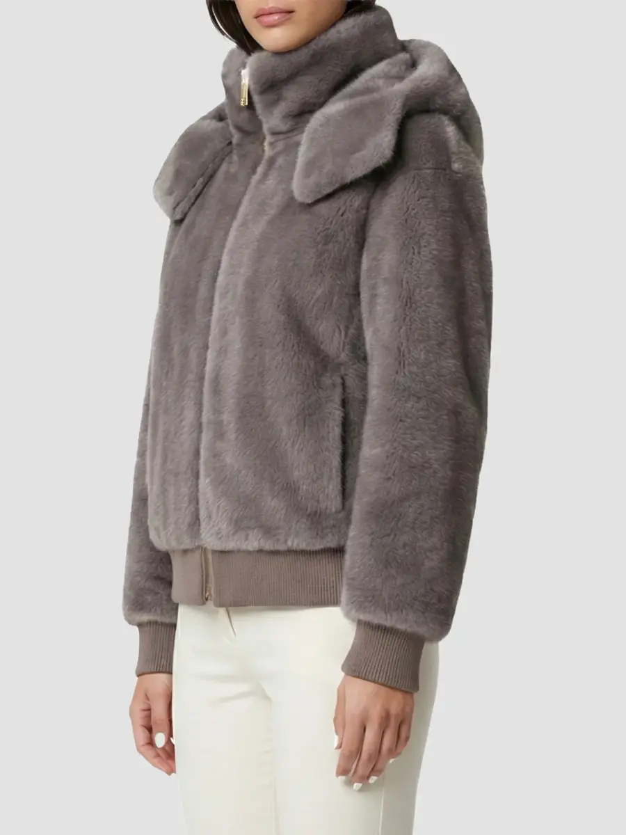 Lyla Grant Women's Mink Hooded Jacket with Knitted Cuffs and Bottom - Dark Grey | Thumbnail 4 Lyla Grant Women's Mink Hooded Jacket with Knitted Cuffs and Bottom - Dark Grey | Thumbnail 4