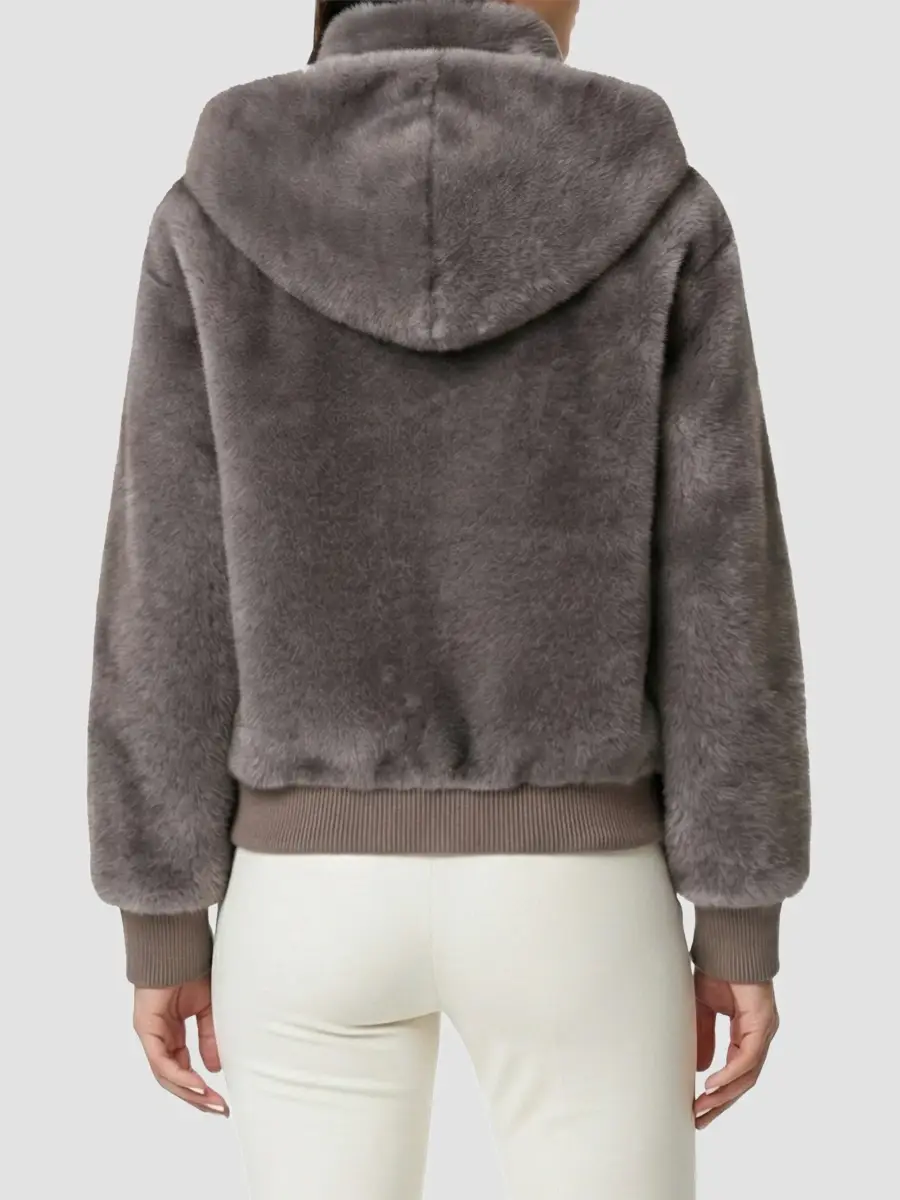 Lyla Grant Women's Mink Hooded Jacket with Knitted Cuffs and Bottom - Dark Grey | Thumbnail 5 Lyla Grant Women's Mink Hooded Jacket with Knitted Cuffs and Bottom - Dark Grey | Thumbnail 5