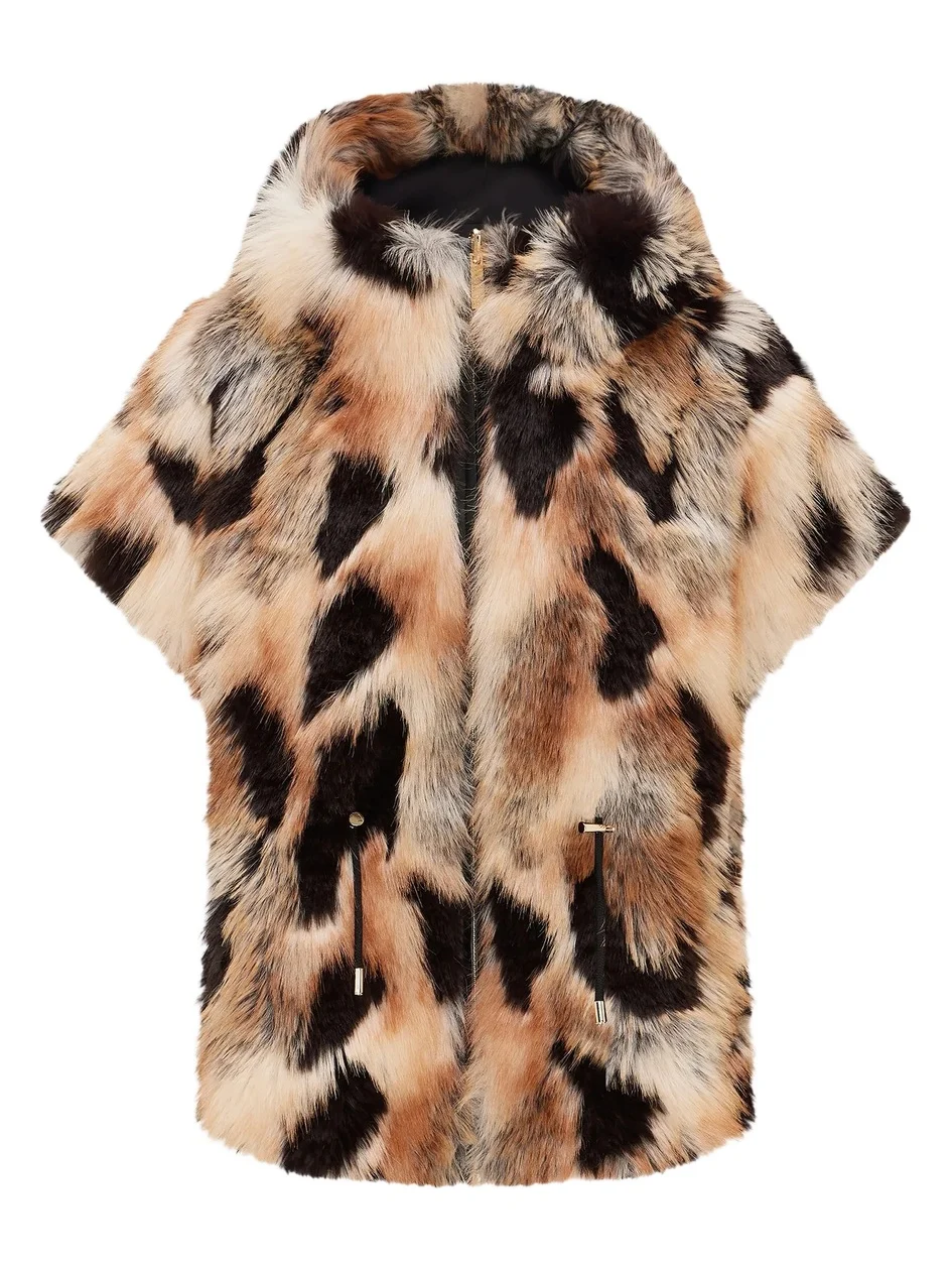 Lyla Grant Women's Faux Fur Fox Reversible Hooded Vest