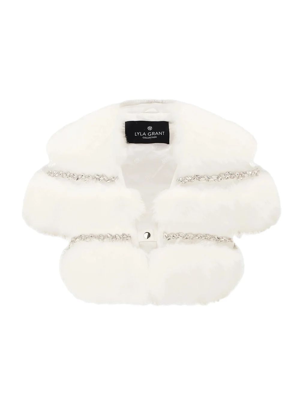 Women's Fur-Free Fox (Faux Fur) Stole With Rhinestone Inserts - White Women's Fur-Free Fox (Faux Fur) Stole With Rhinestone Inserts - White