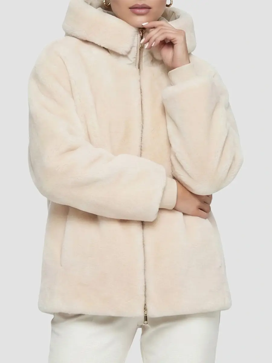 Gorski Women's Select Shearling Lamb Jacket with Hood - Ivory | Thumbnail 3 Gorski Women's Select Shearling Lamb Jacket with Hood - Ivory | Thumbnail 3