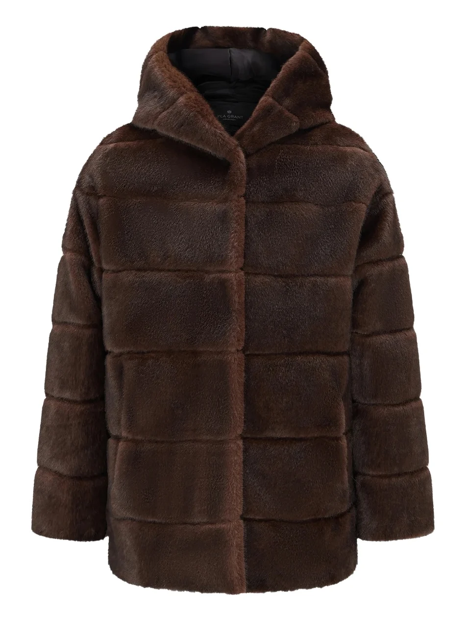 Lyla Grant Women's Fur-Free Mink (Faux Fur) Jacket, Hood