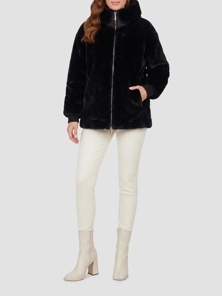 Gorski Women's Select Shearling Lamb Jacket with Hood - Black | Thumbnail 2 Gorski Women's Select Shearling Lamb Jacket with Hood - Black | Thumbnail 2