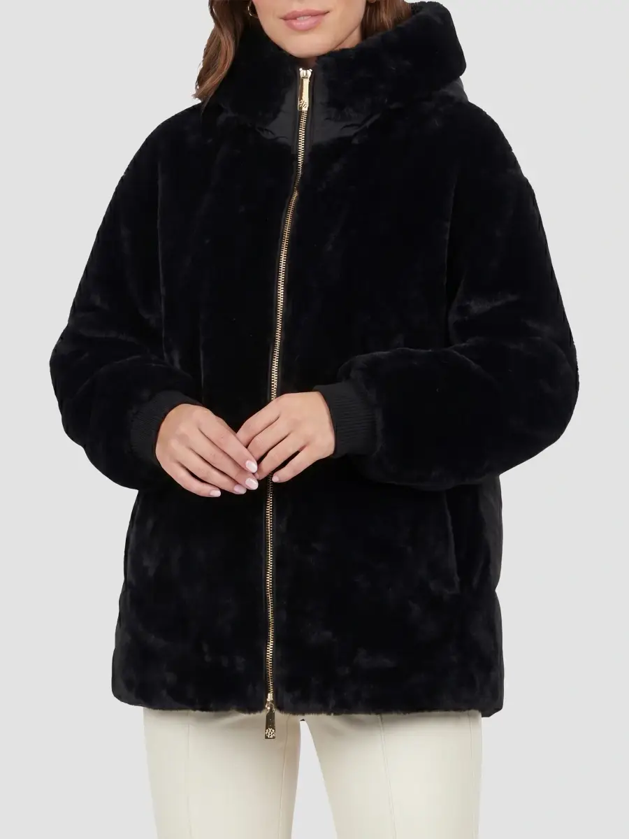 Gorski Women's Select Shearling Lamb Jacket with Hood - Black | Thumbnail 3 Gorski Women's Select Shearling Lamb Jacket with Hood - Black | Thumbnail 3