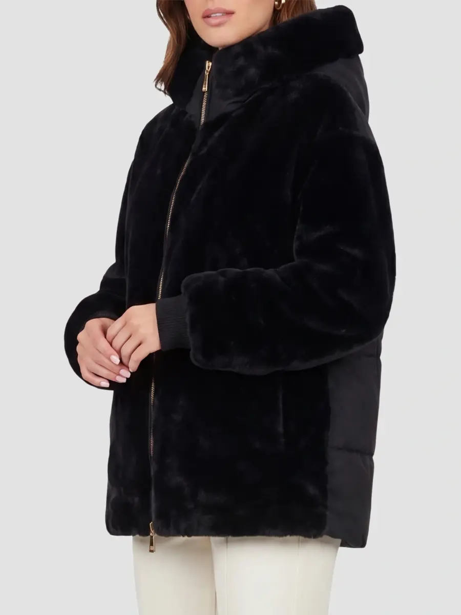 Gorski Women's Select Shearling Lamb Jacket with Hood - Black | Thumbnail 4 Gorski Women's Select Shearling Lamb Jacket with Hood - Black | Thumbnail 4