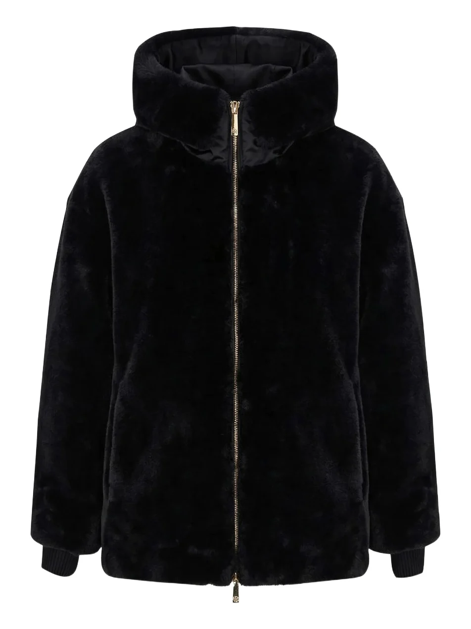 Women's Select Shearling Lamb Jacket with Hood - Black