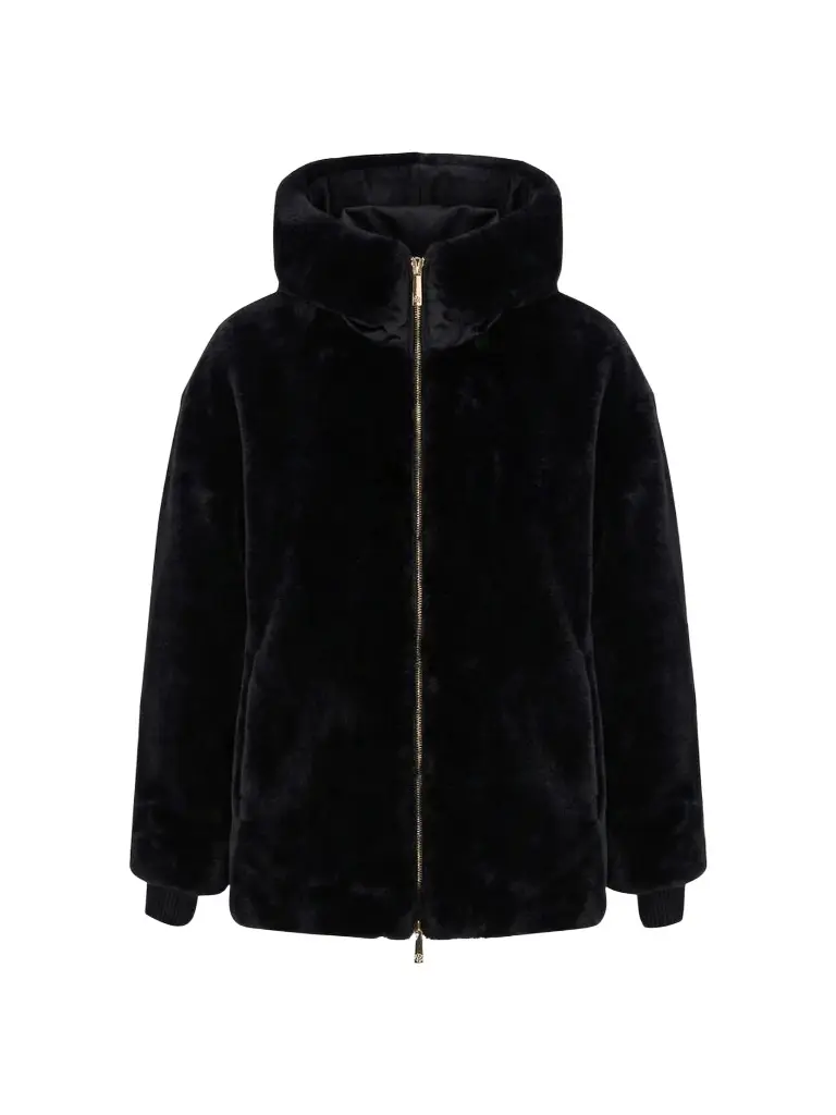 Women's Select Shearling Lamb Jacket with Hood - Black Women's Select Shearling Lamb Jacket with Hood - Black