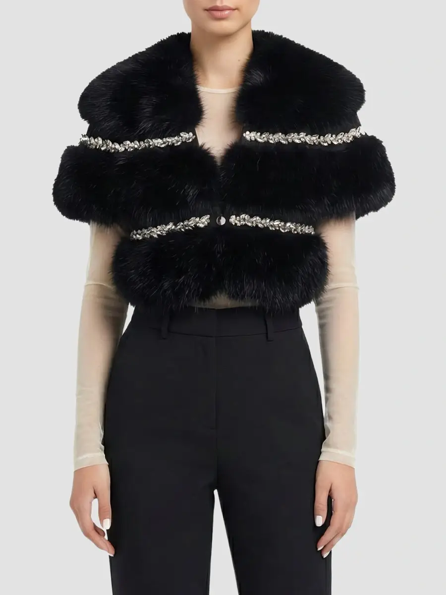 Lyla Grant Women's Fur-Free Fox (Faux Fur) Stole With Rhinestone Inserts | Thumbnail 3 Lyla Grant Women's Fur-Free Fox (Faux Fur) Stole With Rhinestone Inserts | Thumbnail 3
