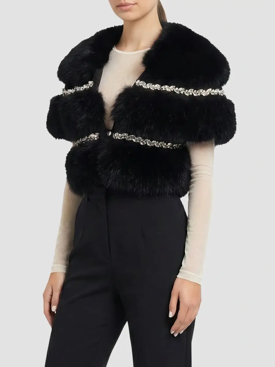 Lyla Grant Women's Fur-Free Fox (Faux Fur) Stole With Rhinestone Inserts | Thumbnail 4 Lyla Grant Women's Fur-Free Fox (Faux Fur) Stole With Rhinestone Inserts | Thumbnail 4