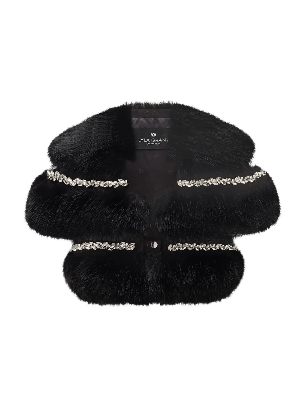 Women's Fur-Free Fox (Faux Fur) Stole With Rhinestone Inserts - Black Women's Fur-Free Fox (Faux Fur) Stole With Rhinestone Inserts - Black