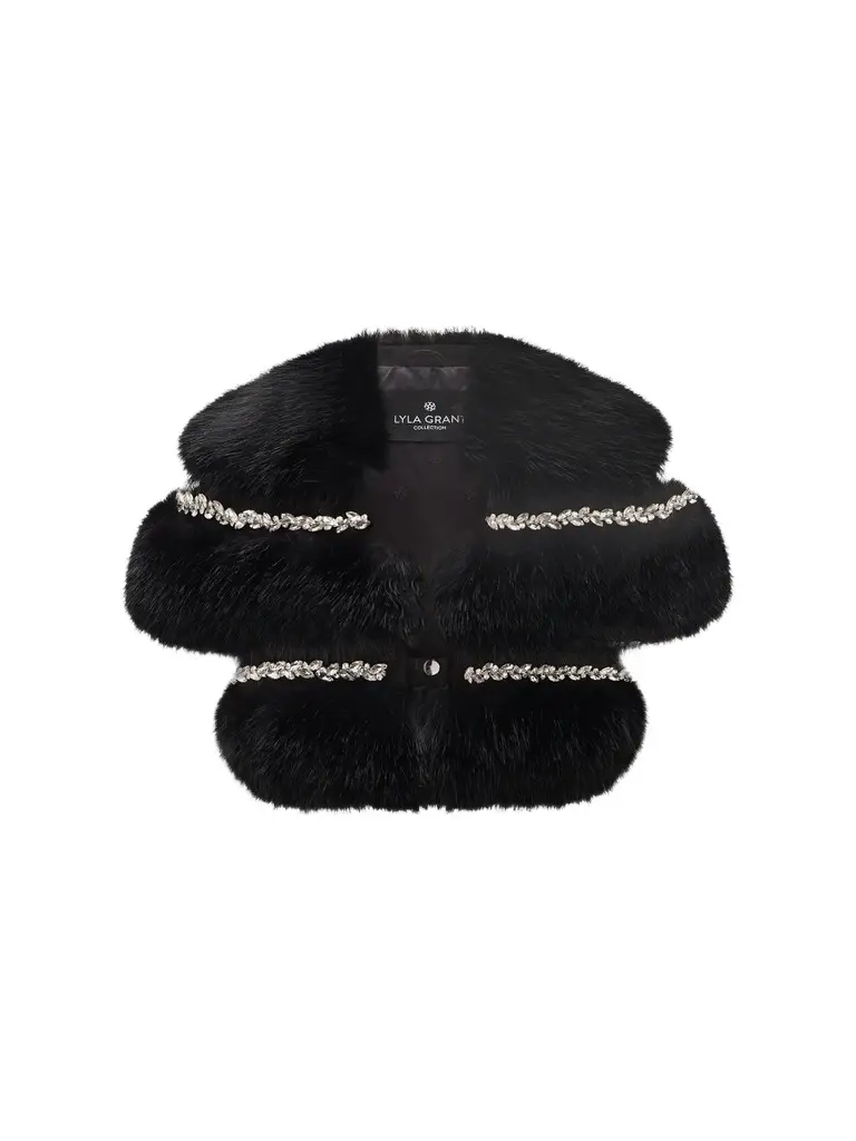 Lyla Grant Women's Fur-Free Fox (Faux Fur) Stole With Rhinestone Inserts