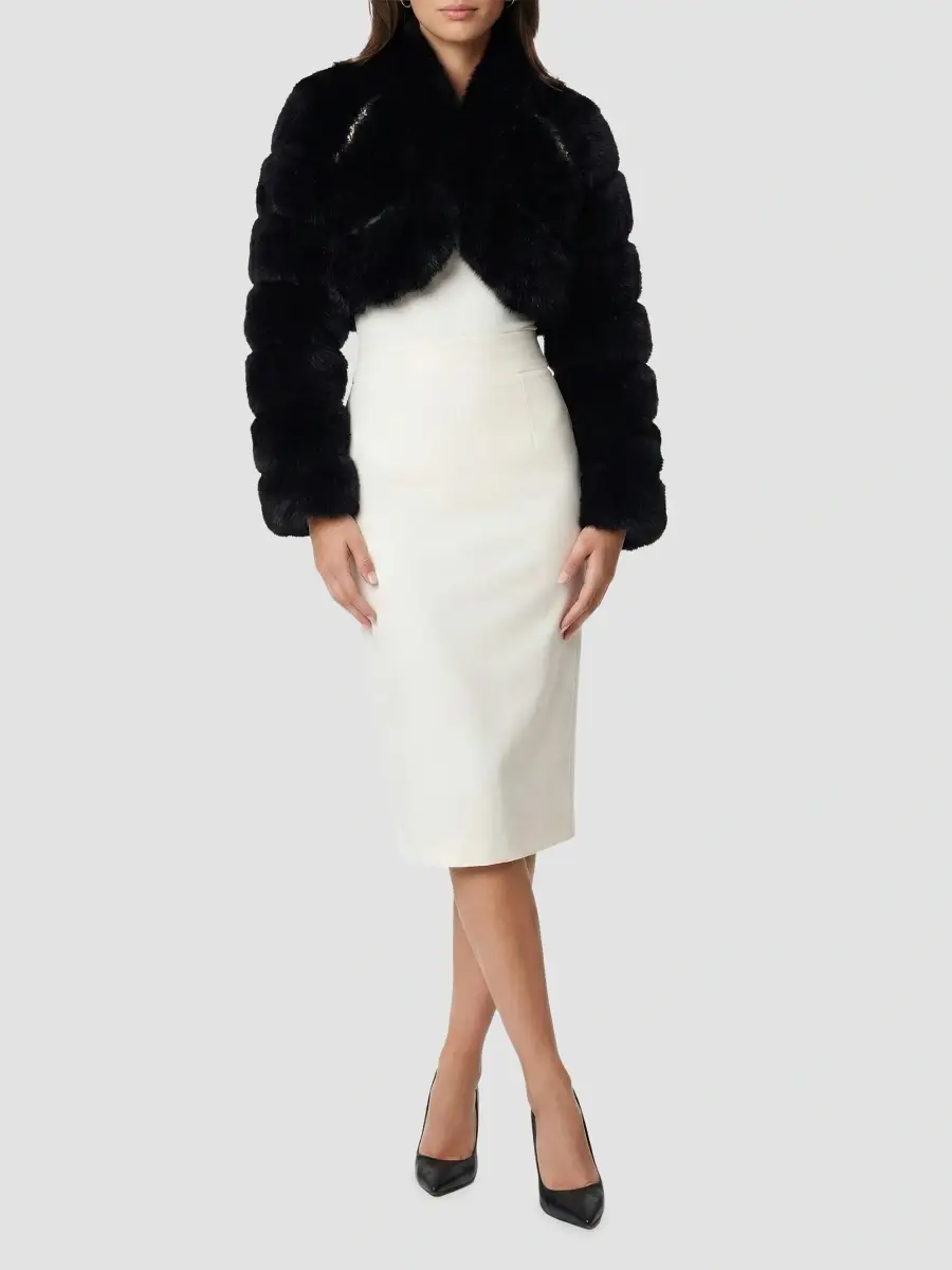 Lyla Grant Women's Faux Fur Fox Bolero Coat with Rhinestones | Thumbnail 2