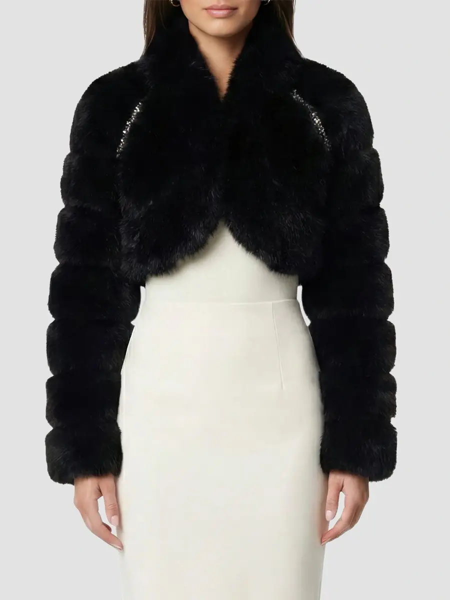 Lyla Grant Women's Faux Fur Fox Bolero Coat with Rhinestones | Thumbnail 3