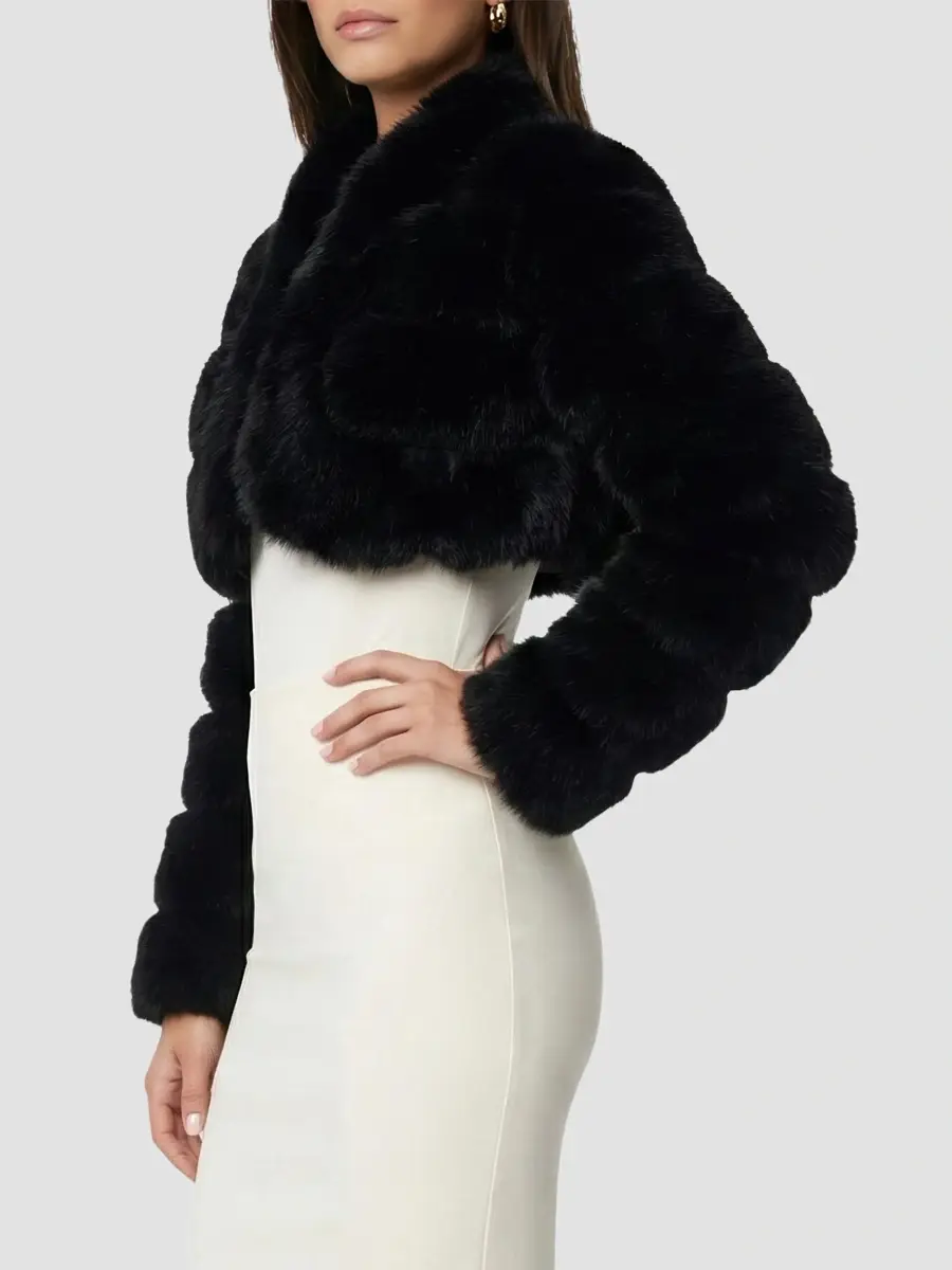 Lyla Grant Women's Faux Fur Fox Bolero Coat with Rhinestones | Thumbnail 4