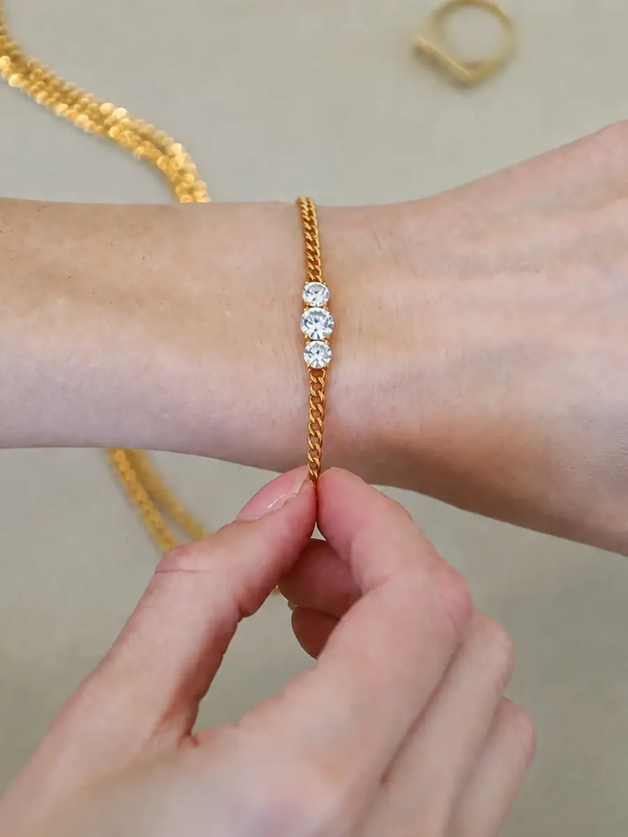 FANTASIA by DESERIO Women's Legacy Trilogy 18K-Yellow-Gold Vermeil & 1.90 TCW Cubic Zirconia Chain Bracelet | Thumbnail 2 FANTASIA by DESERIO Women's Legacy Trilogy 18K-Yellow-Gold Vermeil & 1.90 TCW Cubic Zirconia Chain Bracelet | Thumbnail 2