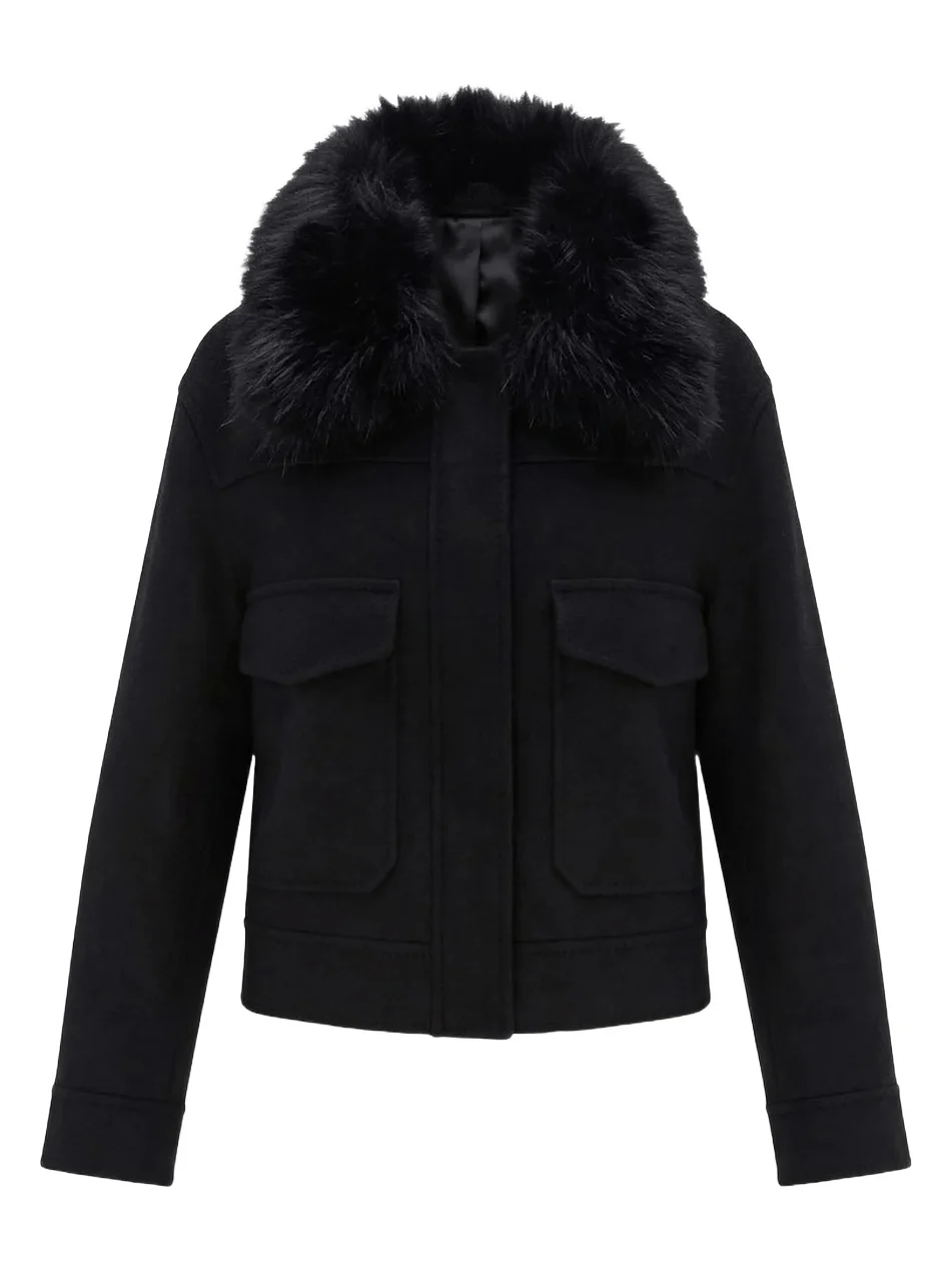 Women's Select Cashmere and Wool Blend Jacket with Detachable Goat Collar
