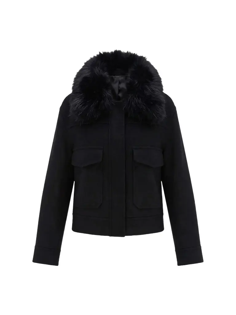 Women's Select Cashmere and Wool Blend Jacket with Detachable Goat Collar Women's Select Cashmere and Wool Blend Jacket with Detachable Goat Collar